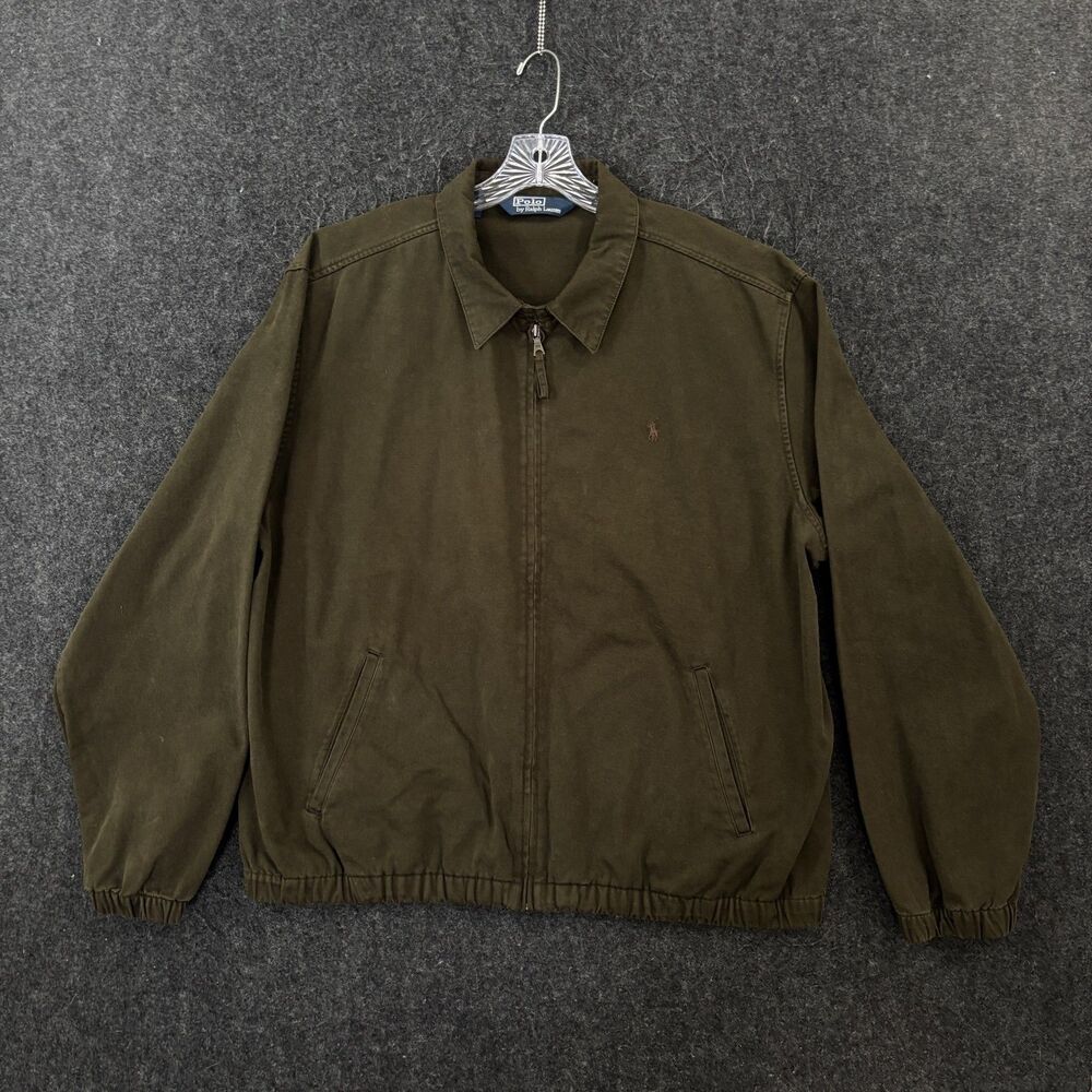 Vintage Polo Ralph Lauren Bomber Jacket Men's XL Green Canvas Full Zip Pockets